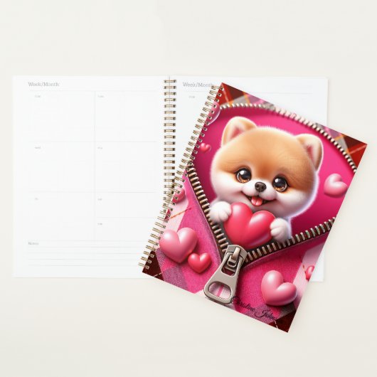 Schattigee 3D Puppy op een roze en witte achtergro Planner (Display)