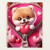 Schattigee 3D Puppy op een roze en witte achtergro Planner (Voorkant)