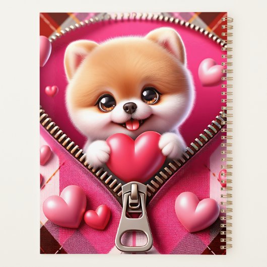 Schattigee 3D Puppy op een roze en witte achtergro Planner (Achterkant)