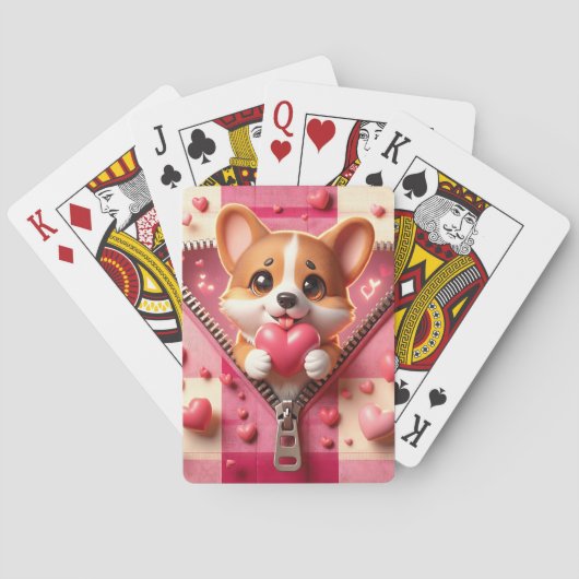 Schattigee 3D Puppy op een roze en witte achtergro Pokerkaarten (Achterkant)