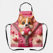 Schattigee 3D Puppy op een roze en witte achtergro Schort (Voorkant)