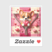 Schattigee 3D Puppy op een roze en witte achtergro Sticker (Vel)