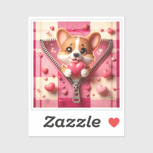 Schattigee 3D Puppy op een roze en witte achtergro Sticker (Vel)