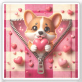 Schattigee 3D Puppy op een roze en witte achtergro Sticker (Voorkant)