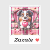 Schattigee 3D Puppy op een roze en witte achtergro Sticker (Vel)