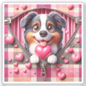 Schattigee 3D Puppy op een roze en witte achtergro Sticker (Voorkant)