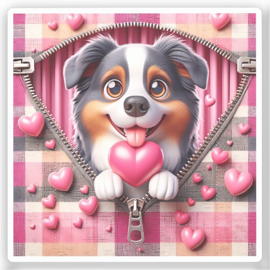 Schattigee 3D Puppy op een roze en witte achtergro Sticker (Voorkant)