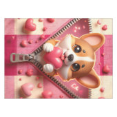 Schattigee 3D Puppy op een roze en witte achtergro Tafelkleed (Voorkant (Horizontaal))