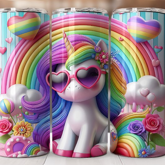 Schattigee 3D Rainbow Unicorn Tumbler | kleurrijke Thermosbeker