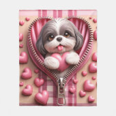 Schattigee 3D Shih Tzu op een roze en witte achter Fleece Deken (Voorkant)
