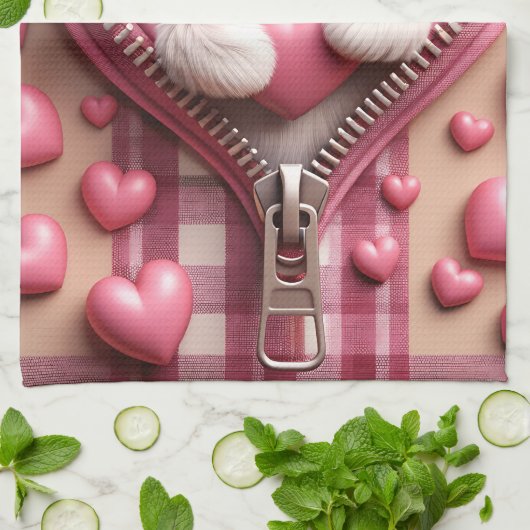 Schattigee 3D Shih Tzu op een roze en witte achter Theedoek (Gevouwen)