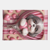 Schattigee 3D Shih Tzu op een roze en witte achter Theedoek (Horizontaal)