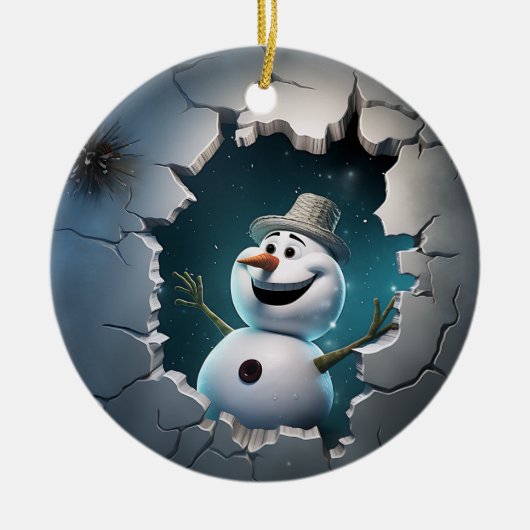 Schattigee 3D Sneeuwman Xmas Keramisch Ornament (Voorkant)
