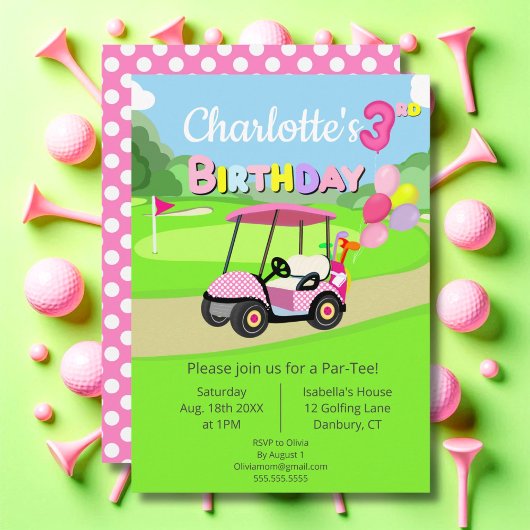 Schattigee 3e Verjaardag Polka Dot Pink Girly Golf Kaart