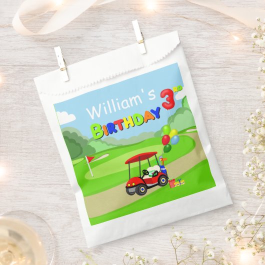 Schattigee 3e Verjaardag Rode Golf Cart Boy's Bedankzakje (Geknipt)