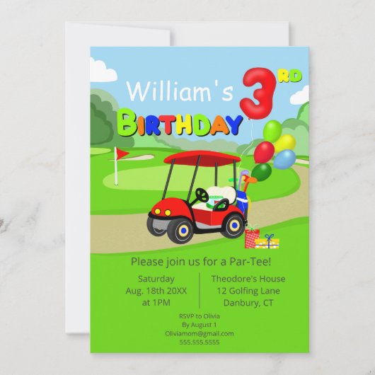 Schattigee 3e Verjaardag Rode Golf Cart Boy's Kaart (Voorkant)