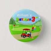 Schattigee 3e Verjaardag Rode Golf Cart Boy's Ronde Button 3,2 Cm (Voorkant)