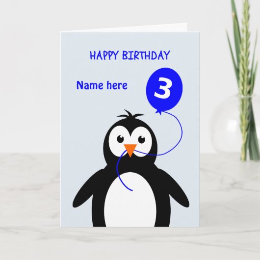 Schattigee 3e verjaardagspinguïn Voeg naam toe bla Kaart (Voorkant)