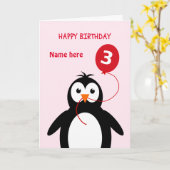 Schattigee 3e verjaardagspinguïn Voeg naam toe Roz Kaart (Gele Bloem)