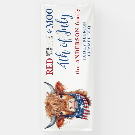 Schattigee 4 juli rood wit blauw patriottische Koe Spandoek (Verticaal)