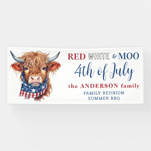 Schattigee 4 juli rood wit blauw patriottische Koe Spandoek (Horizontaal)
