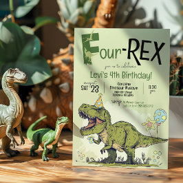 Schattigee 4-REX Funny Dinosaur Boy 4e verjaardags Kaart