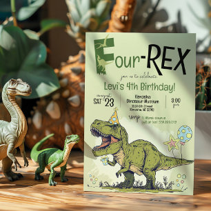 Schattigee 4-REX Funny Dinosaur Boy 4e verjaardags Kaart