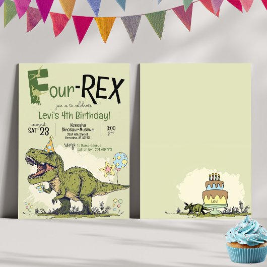 Schattigee 4-REX Funny Dinosaur Boy 4e verjaardags Kaart