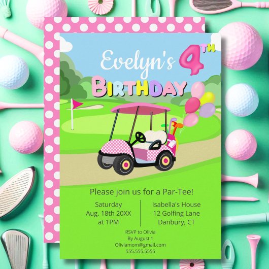 Schattigee 4e verjaardag Polka Dot Pink Girly Golf Kaart