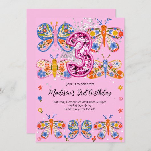 Schattigee 4e verjaardag vlinder kaart (Voorkant / Achterkant)