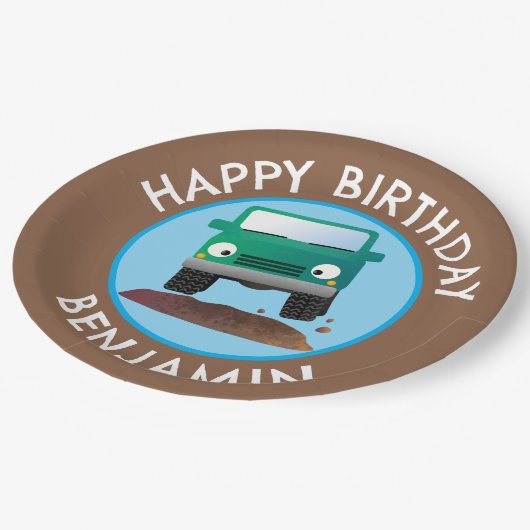 Schattigee 4X4 off-road voertuig cartoon gepersona Papieren Bordje (Gekanteld)