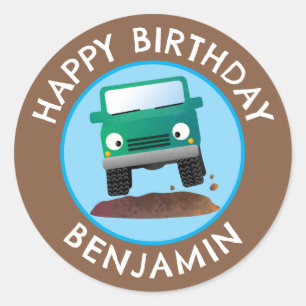 Schattigee 4X4 off-road voertuig cartoon gepersona Ronde Sticker