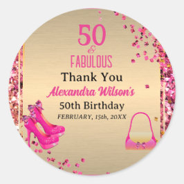 Schattigee 50 & Fabulous High Heels Gold Hot Pink Ronde Sticker