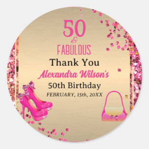 Schattigee 50 & Fabulous High Heels Gold Hot Pink  Ronde Sticker