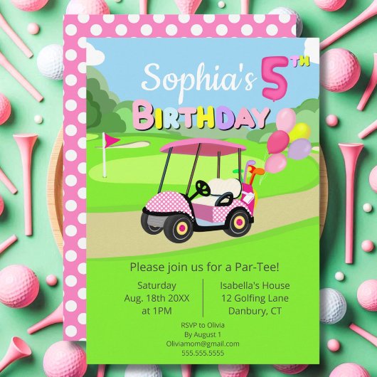 Schattigee 5e verjaardag Polka Dot Pink Girly Golf Kaart