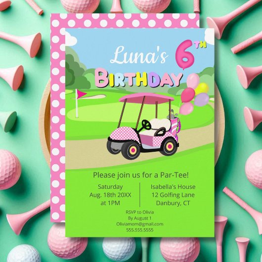 Schattigee 6e verjaardag Polka Dot Pink Girly Golf Kaart