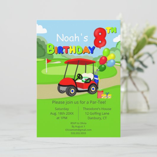 Schattigee 8e Verjaardag Rode Golfkar Jongen's Kaart (Staand voorkant)