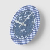 Schattigee aangepaste 8-in Blauw & Wit Plaid Acryl Ronde Klok (Hoek)