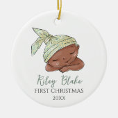 Schattigee Aangepaste Afro-Amerikaanse Baby Eerste Keramisch Ornament (Voorkant)