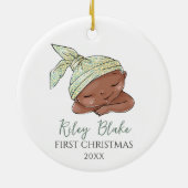 Schattigee Aangepaste Afro-Amerikaanse Baby Eerste Keramisch Ornament (Achterkant)