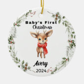 Schattigee aangepaste Baby eerste Waterverf rendie Keramisch Ornament (Voorkant)