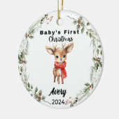 Schattigee aangepaste Baby eerste Waterverf rendie Keramisch Ornament (Links)