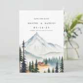 Schattigee aangepaste berg save the date (Staand voorkant)