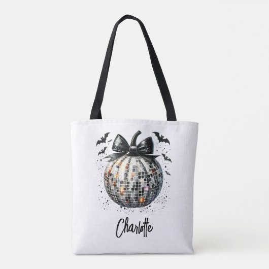 Schattigee aangepaste discobal Halloween pompoen Tote Bag (Achterkant)