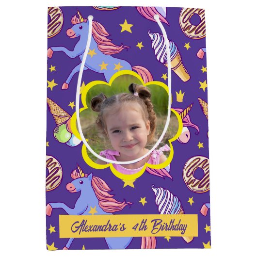 Schattigee aangepaste eenhoorns, donuts & ijs medium cadeauzakje (Voorkant)