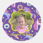 Schattigee aangepaste foto eenhoorns, donuts & ijs ronde sticker (Voorkant)