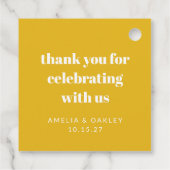 Schattigee aangepaste gele koppels douche dank u bedankjes labels (Achterkant)