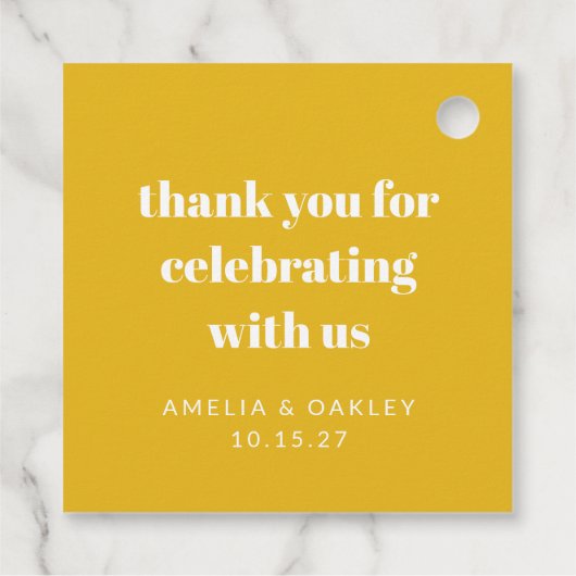 Schattigee aangepaste gele koppels douche dank u bedankjes labels (Achterkant)