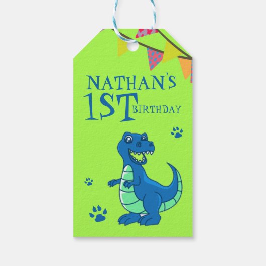 Schattigee aangepaste groene blauwe dinosaurus the cadeaulabel (Achterkant)