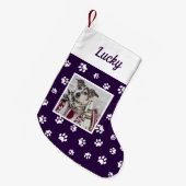Schattigee aangepaste hondenfoto naam Paarse witte Kleine Kerstsok (Voorkant (Hangend))